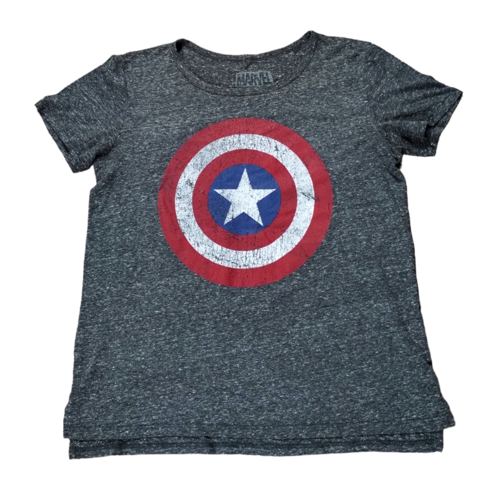 Marvel Captain America Gray Distress Shield Basic Tee Shirt Women Large